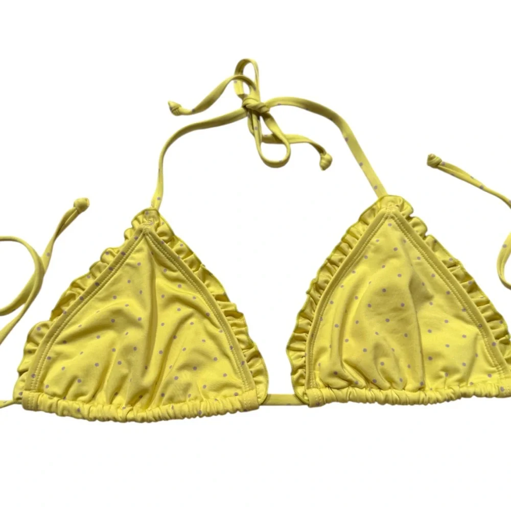 NWOT Y2K Pastel Yellow, Lavender Polka Dot Print Ruffle String Bikini Top Cami⭐️